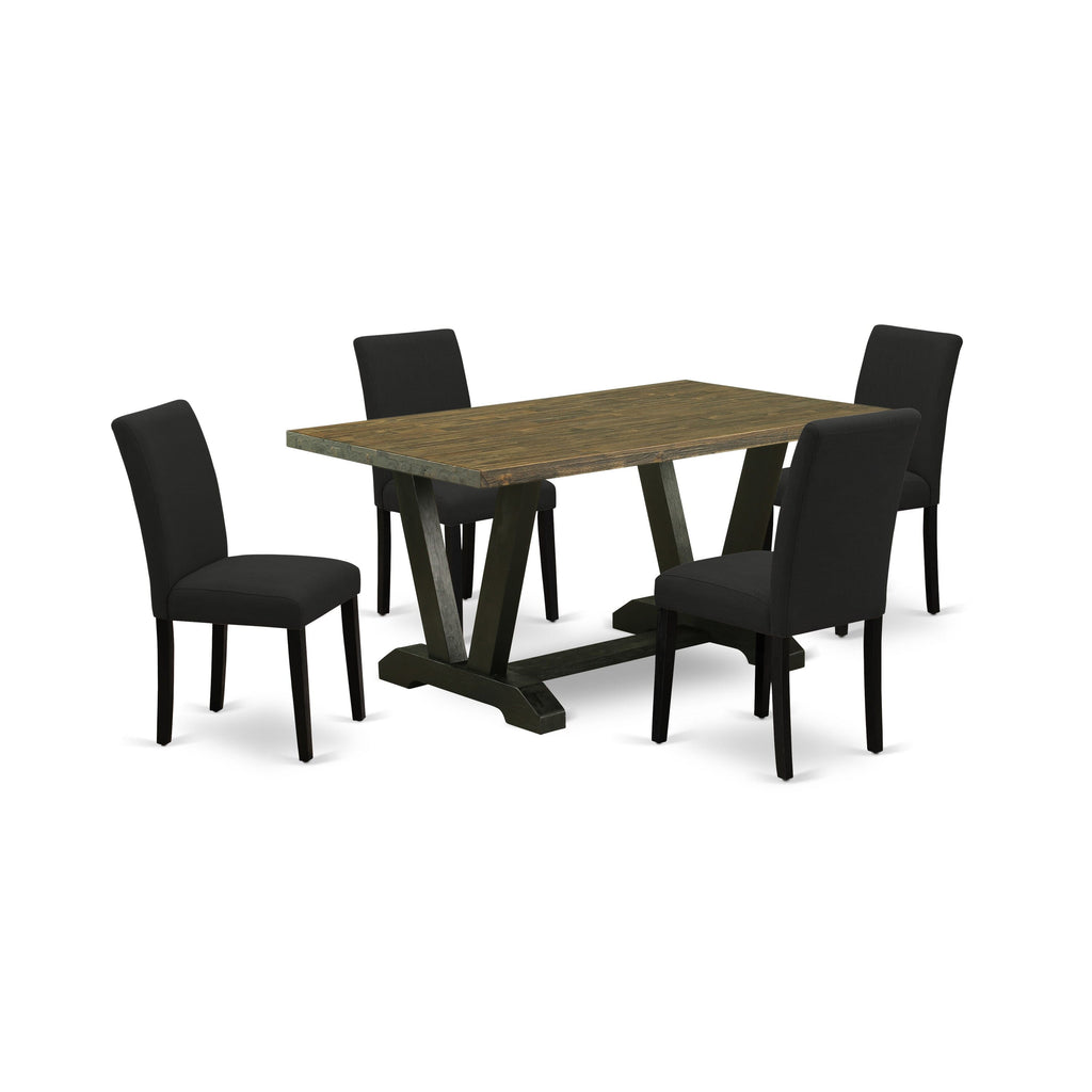 V676A31RG-B Alluring 5-Piece Dining Ensemble with 36x60 V-Legs Table & Upholstered Black Chairs