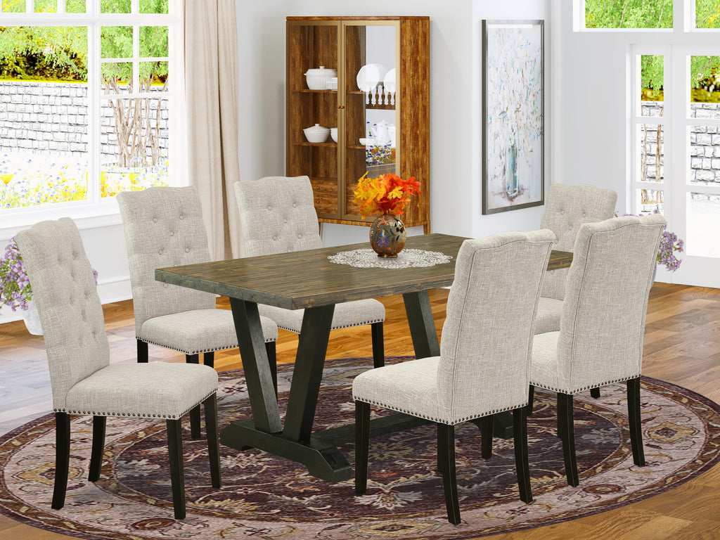 V676ETFA1-T 7-Piece Dining Room Set with Modern Rectangular Table and Upholstered Chairs, Multi-Color, 36x60 Inch