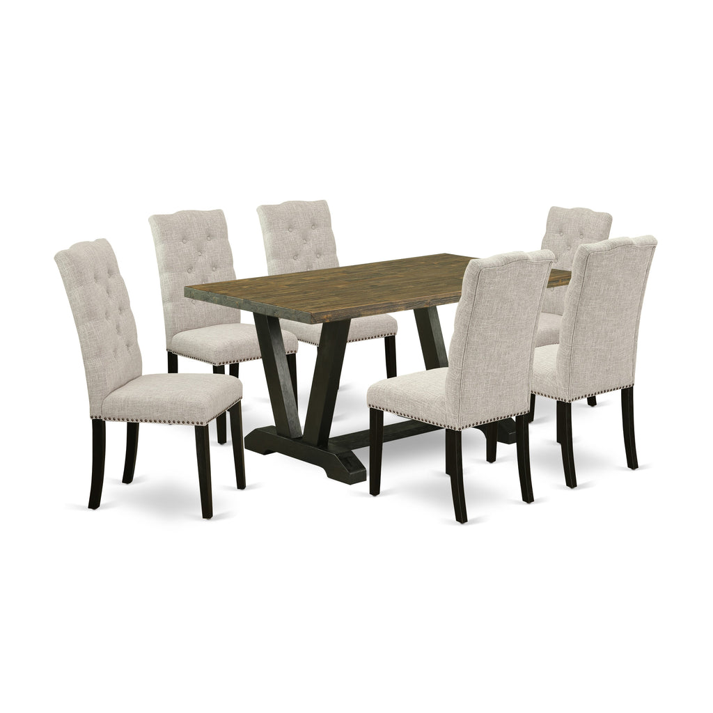 V676ETFA1-T 7-Piece Dining Room Set with Modern Rectangular Table and Upholstered Chairs, Multi-Color, 36x60 Inch