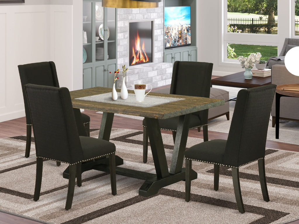 V676F41S9-T 5-Piece V-Leg Dining Set 36x60 Table with 4 Fabric Parsons Chairs for Rectangular Dining Spaces, Multi-Color