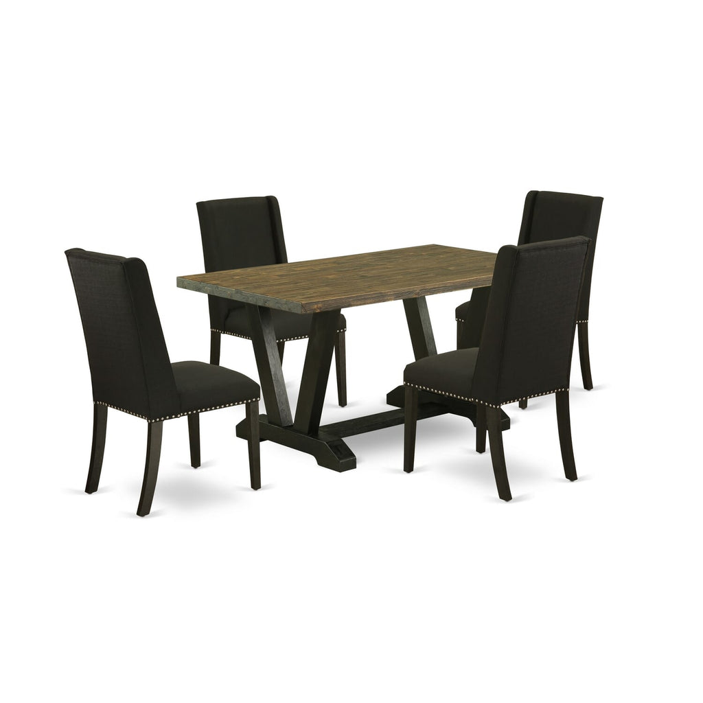 V676F41S9-T 5-Piece V-Leg Dining Set 36x60 Table with 4 Fabric Parsons Chairs for Rectangular Dining Spaces, Multi-Color