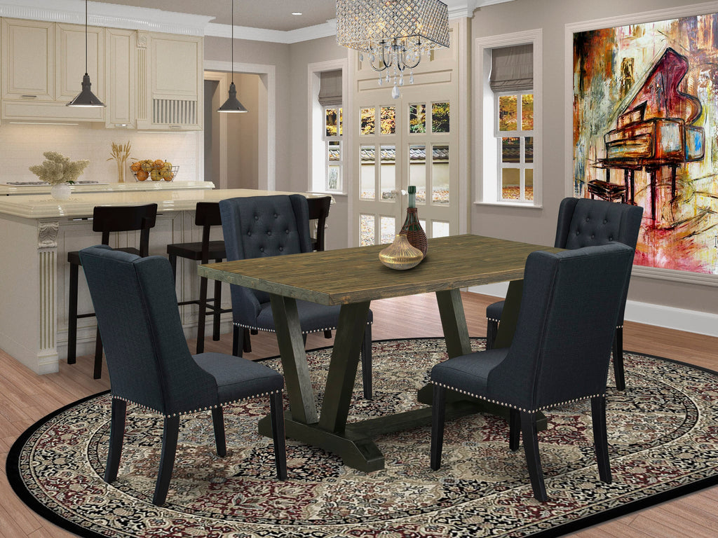 V676FPHOJ-U Elegant Dining Ensemble 5-Piece Set with Sleek V-Legged Table & 4 Black Upholstered Chairs, 36x60