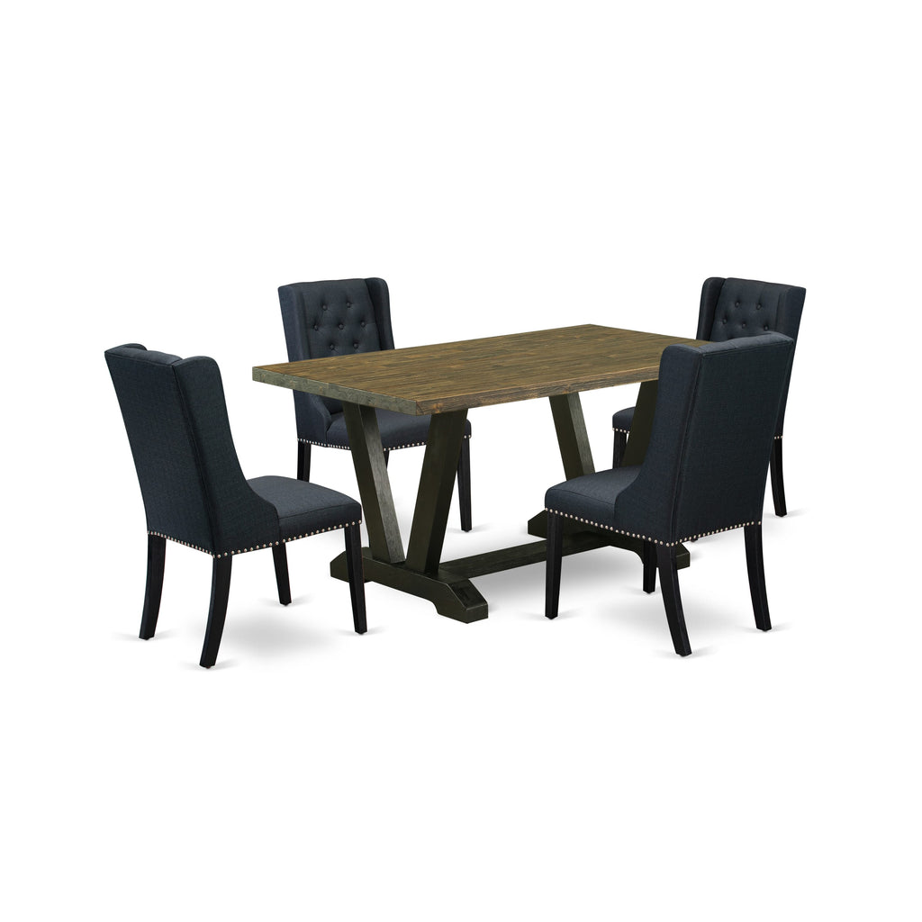 V676FPHOJ-U Elegant Dining Ensemble 5-Piece Set with Sleek V-Legged Table & 4 Black Upholstered Chairs, 36x60