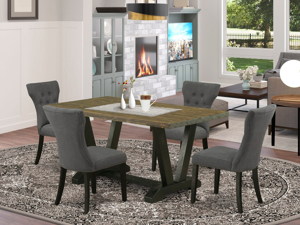 V676GCAO7-N Stylish 5-Piece Dining Set with V-Leg Table and Gotham Fabric Chairs for Four, Multi-Color