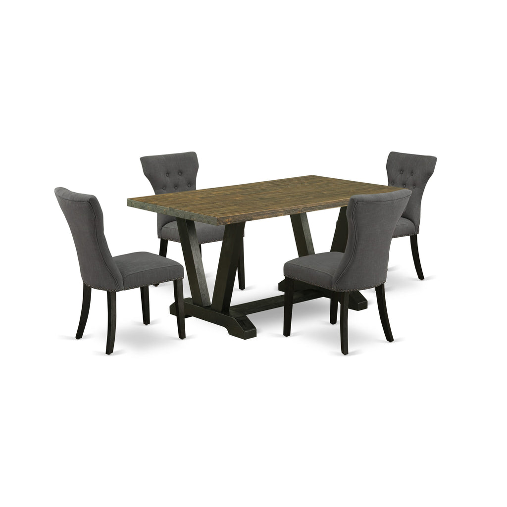 V676GCAO7-N Stylish 5-Piece Dining Set with V-Leg Table and Gotham Fabric Chairs for Four, Multi-Color