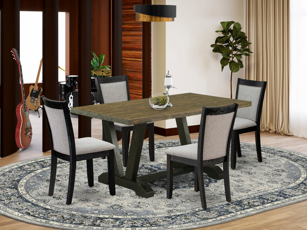 V676MEB2N-N 5-Piece Dining Ensemble with V-Leg Table & 4 Linen Parson Chairs, 36x60 Multi-Toned
