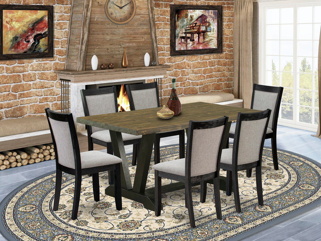 V676MAE83-7 Stylish 7-Piece Dining Ensemble with Rectangular Table, V-Legs & Parsons Chairs