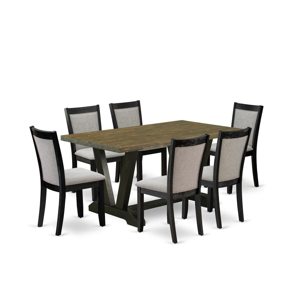 V676MAE83-7 Stylish 7-Piece Dining Ensemble with Rectangular Table, V-Legs & Parsons Chairs