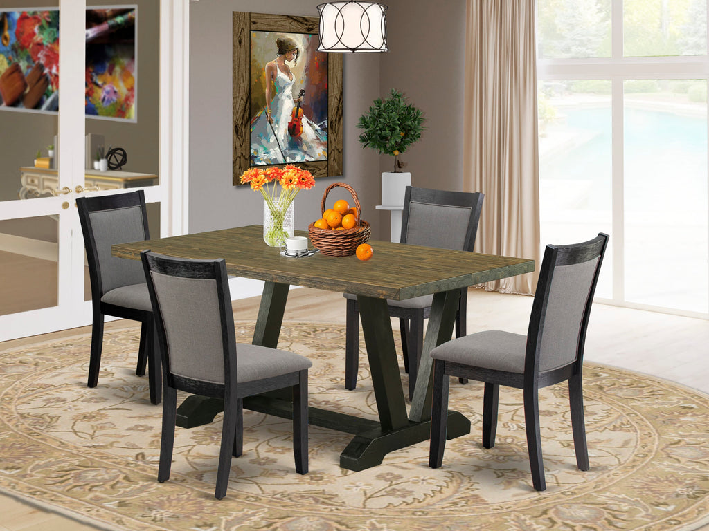 V676ME4UK-L 5-Piece Dining Suite Rectangle Table with V-Legs & 4 Gotham Grey Upholstered Chairs