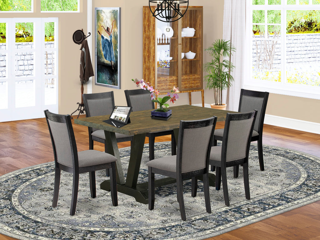 V676MBEKG-N V-Leg Dining Set 7-Piece Ensemble with Rectangular Table & 6 Gotham Grey Chairs