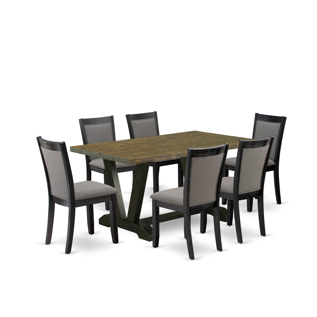 V676MBEKG-N V-Leg Dining Set 7-Piece Ensemble with Rectangular Table & 6 Gotham Grey Chairs