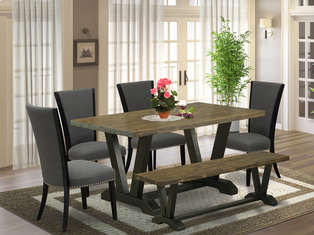 Versatile Dining Set V676VE650-6 with V-Leg Rectangle Table & Mixed Seating Elegance