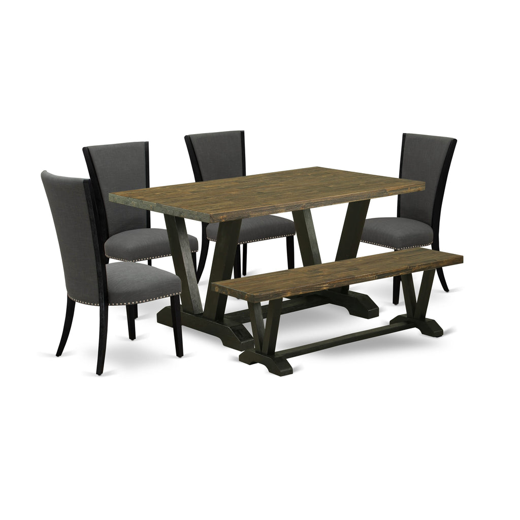 Versatile Dining Set V676VE650-6 with V-Leg Rectangle Table & Mixed Seating Elegance