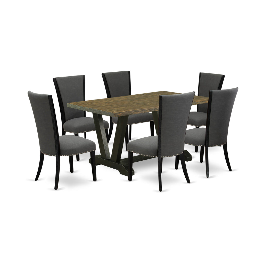 V676V4CAC-6 Chic 7Pc Dining Ensemble with 6 Stylish Chairs & Rectangular Table in Dual-Tone Finish