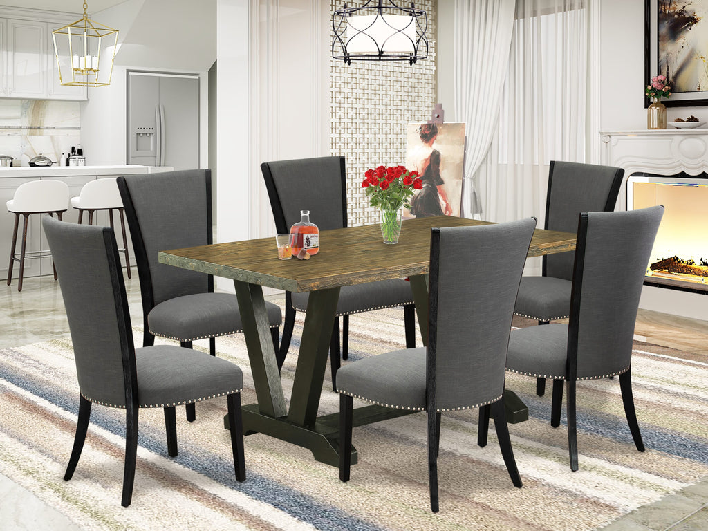V676V4CAC-6 Chic 7Pc Dining Ensemble with 6 Stylish Chairs & Rectangular Table in Dual-Tone Finish