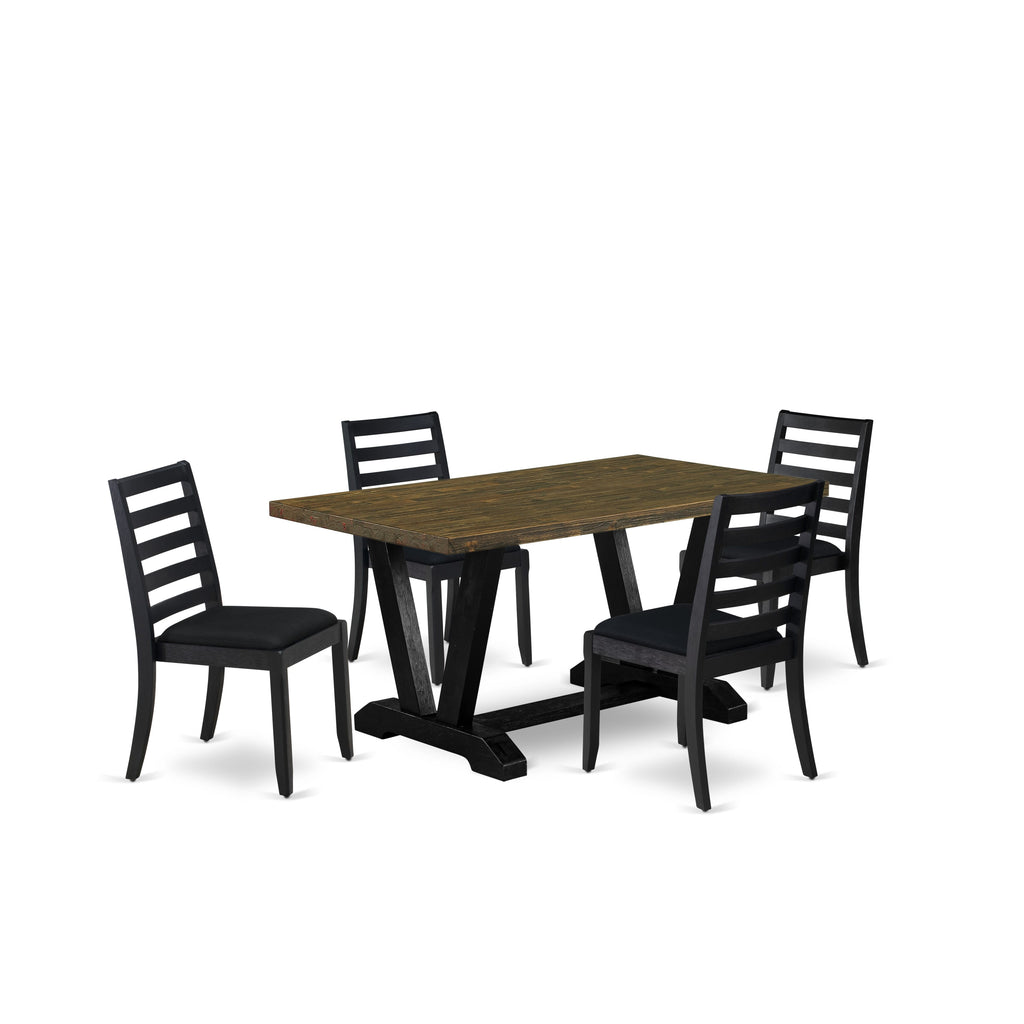 V676XUIAC-G 5-Piece Set Breakfast Table with Jacobean Style Top & 8 Elegant Black Chairs