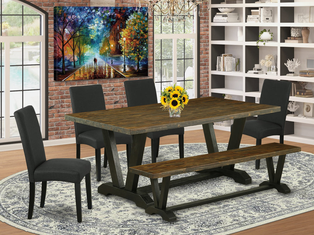 V677DU1OK-6 Modern Dining Set 6 Piece Collection with V-Leg Table, 4 Parson Seats, Bench - 40x72