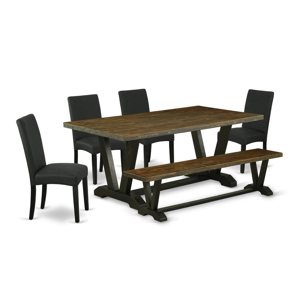 V677DU1OK-6 Modern Dining Set 6 Piece Collection with V-Leg Table, 4 Parson Seats, Bench - 40x72