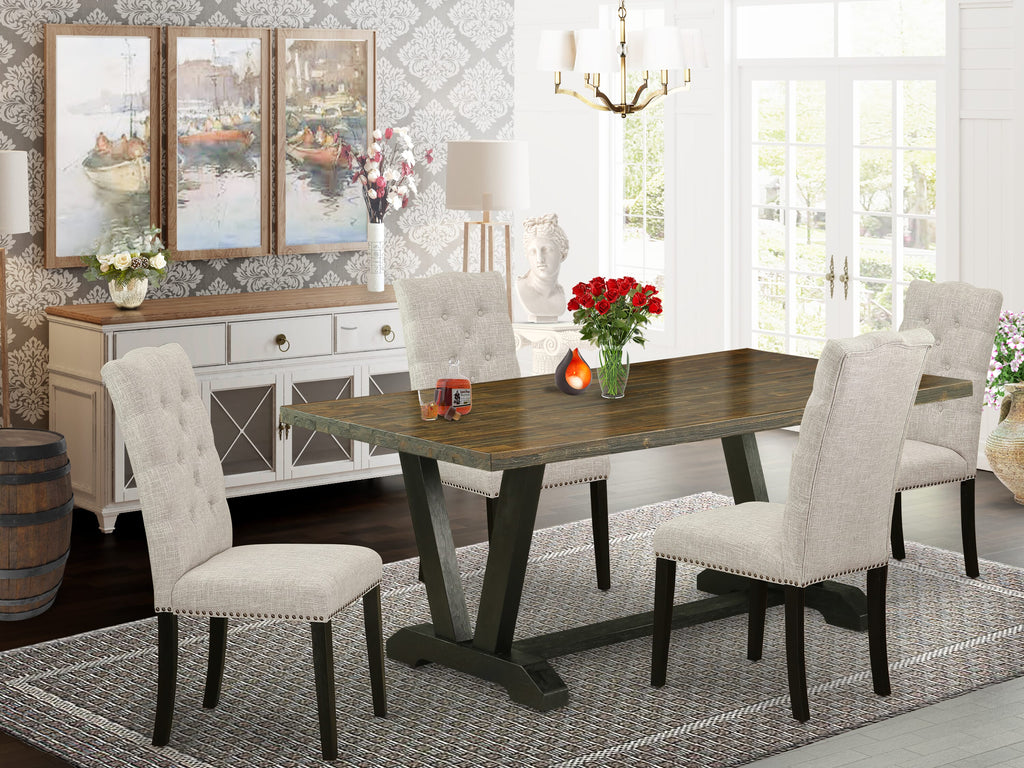 V677EFBXU-K Modern Dining Ensemble Rectangle Table with V-Legs & 4 Upholstered Chairs, Multi-Color 40x72