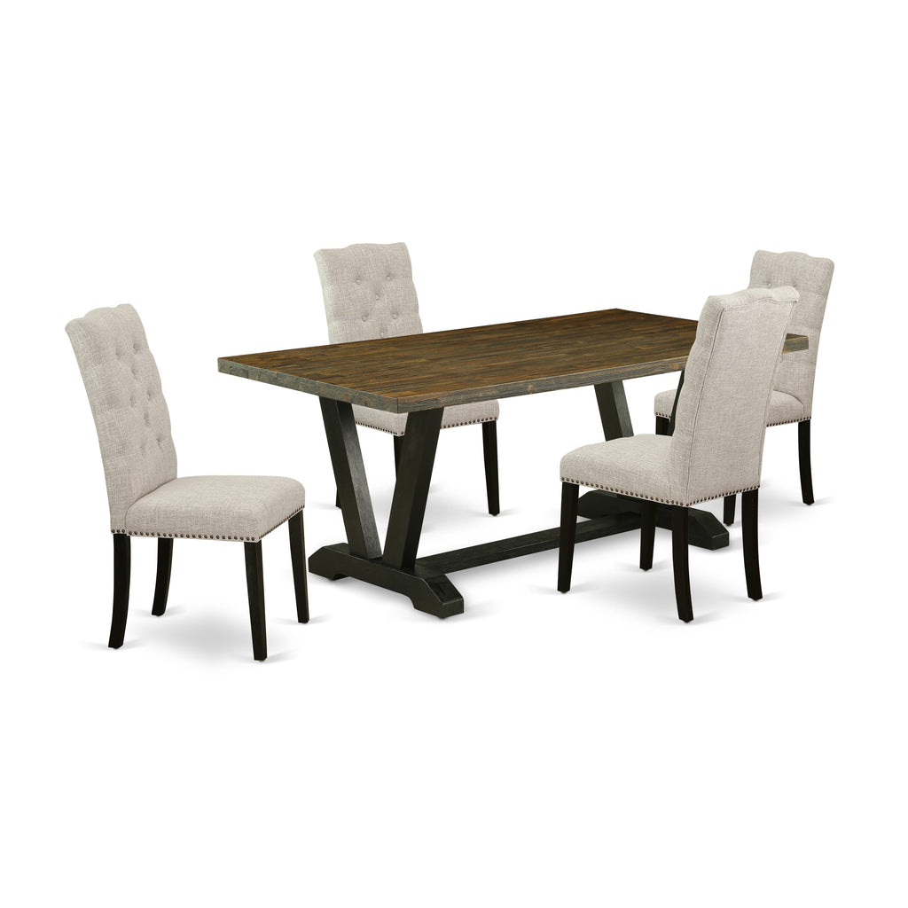 V677EFBXU-K Modern Dining Ensemble Rectangle Table with V-Legs & 4 Upholstered Chairs, Multi-Color 40x72