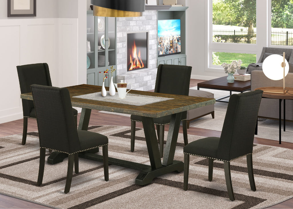 V677FHNTU-J Modern 5-Piece Dining Set Elegant Table with V-Legs & 4 Parson Chairs 40x72