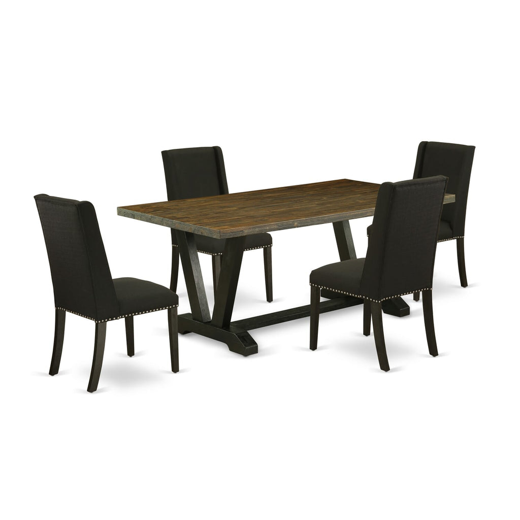 V677FHNTU-J Modern 5-Piece Dining Set Elegant Table with V-Legs & 4 Parson Chairs 40x72