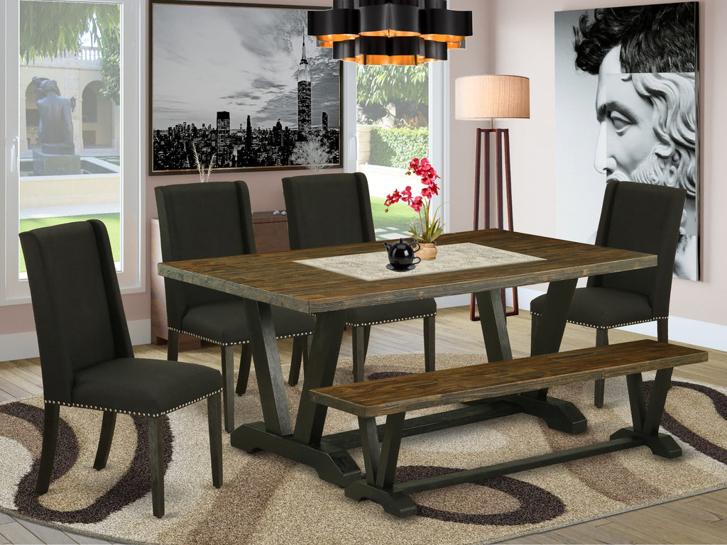 V677FORD9-P Dining Ensemble Rectangular Table with V-Legs and Six Seats, 40x72 Multi-Hue Design
