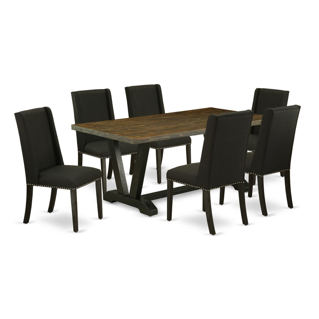 V677FHFZU-L - 7 Pc Dining Ensemble with Rectangular Table & 6 Parson Chairs, Multi-Color