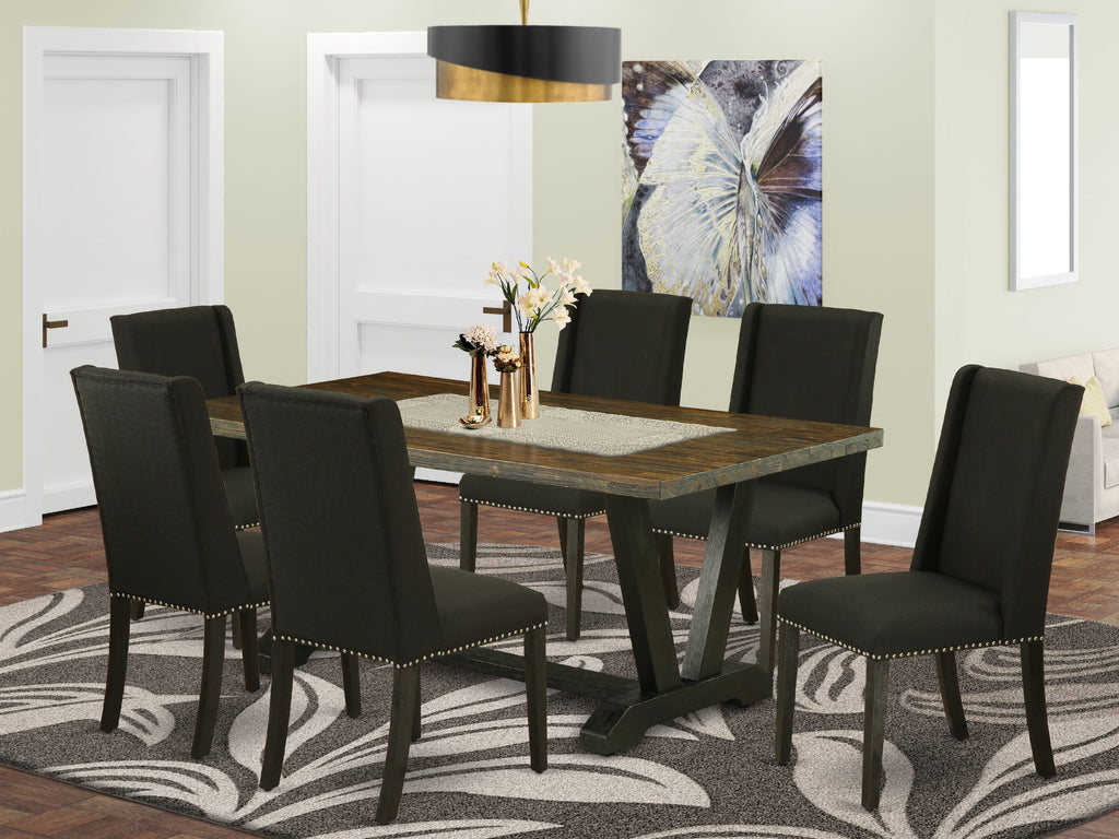 V677FHFZU-L - 7 Pc Dining Ensemble with Rectangular Table & 6 Parson Chairs, Multi-Color