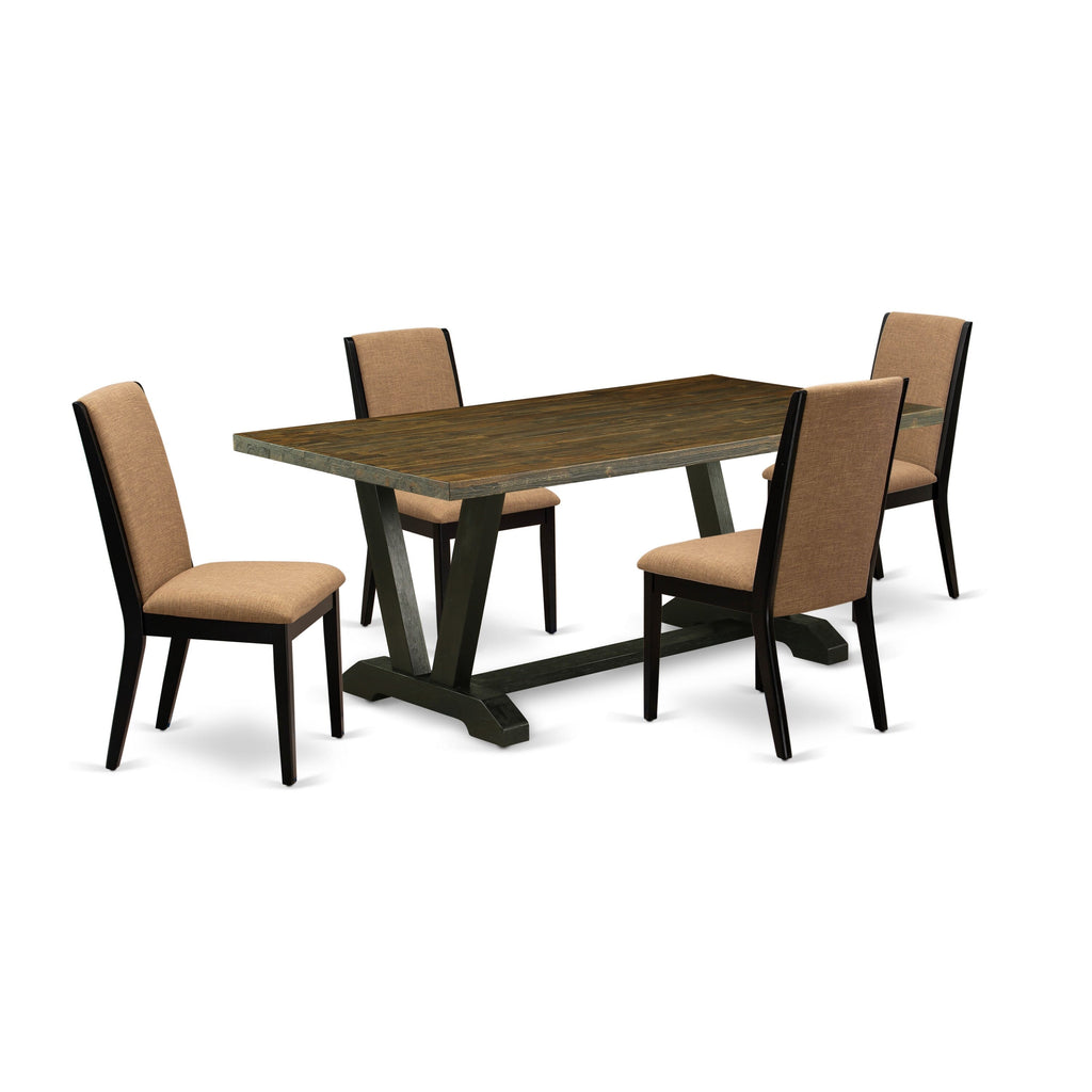 V677LYNFS-2 Dining Set with 4 Sable Linen Chairs and V-Leg Rectangular Table, 40x72 Inch, Multicolor for Kitchen