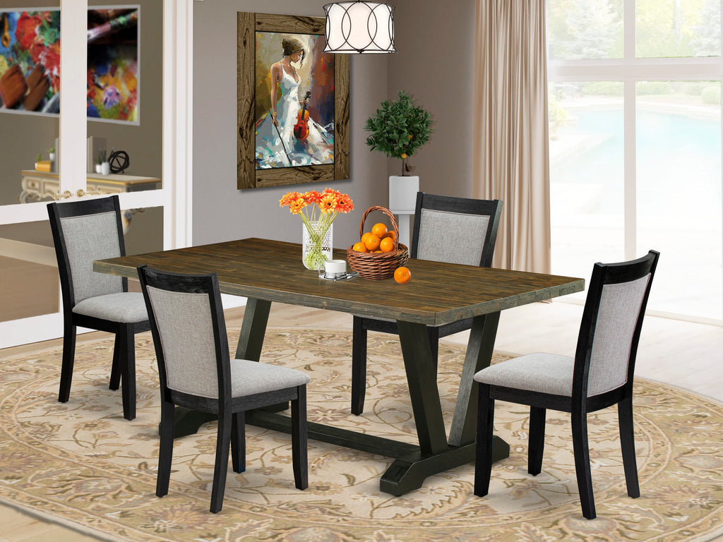 V677MH0BS-L Elegant Dining Ensemble 5-Piece Set with V-Leg Rectangle Table & Linen Upholstery Chairs, 40x72 Multi-Tone