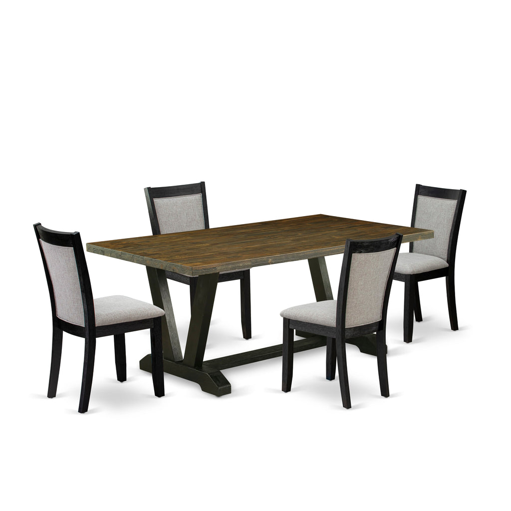 V677MH0BS-L Elegant Dining Ensemble 5-Piece Set with V-Leg Rectangle Table & Linen Upholstery Chairs, 40x72 Multi-Tone