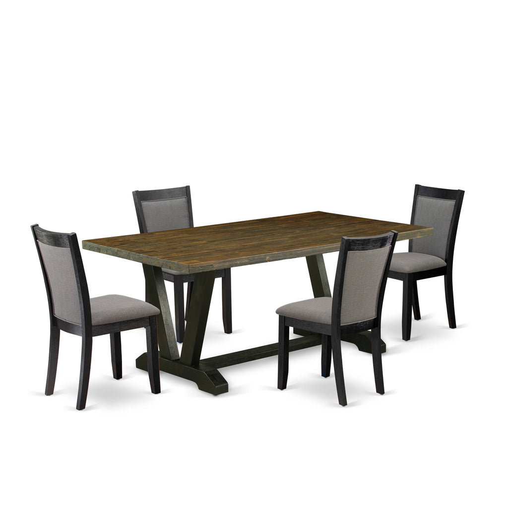 V677MDFA0-P 5-Piece Dining Set with V-Leg Table and Four Grey Fabric Parsons Chairs, Multi-Color, 40x72