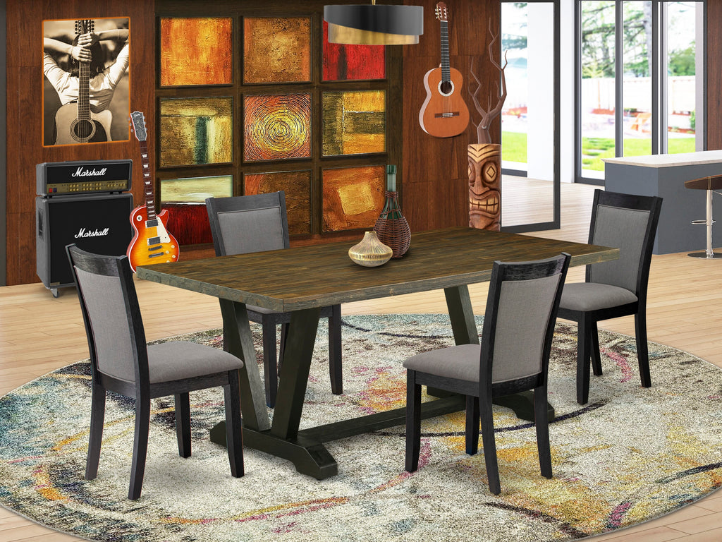 V677MDFA0-P 5-Piece Dining Set with V-Leg Table and Four Grey Fabric Parsons Chairs, Multi-Color, 40x72