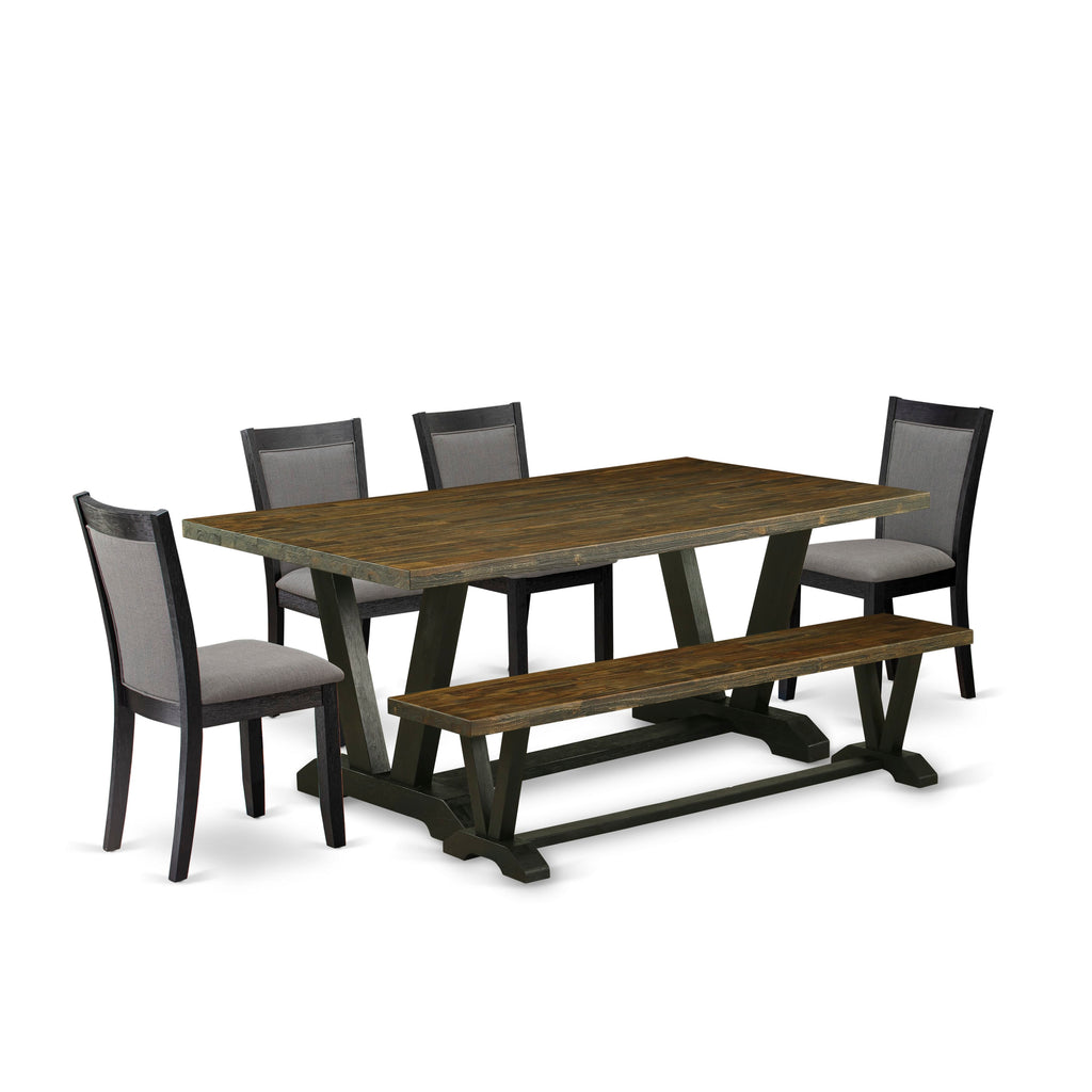 6-Piece Dining Ensemble with V-Design Rectangle Table & Dark Gotham Grey Chairs,  V677M3XEQ-M