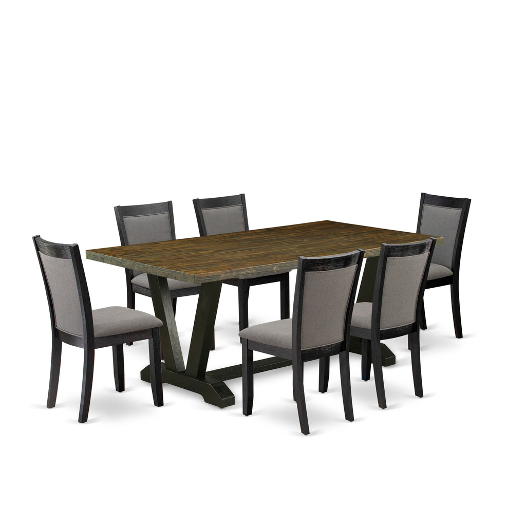 V677MQFQ4-L Exquisite 7-Piece Dining Suite with Rectangular Table & Linen Upholstered Chairs