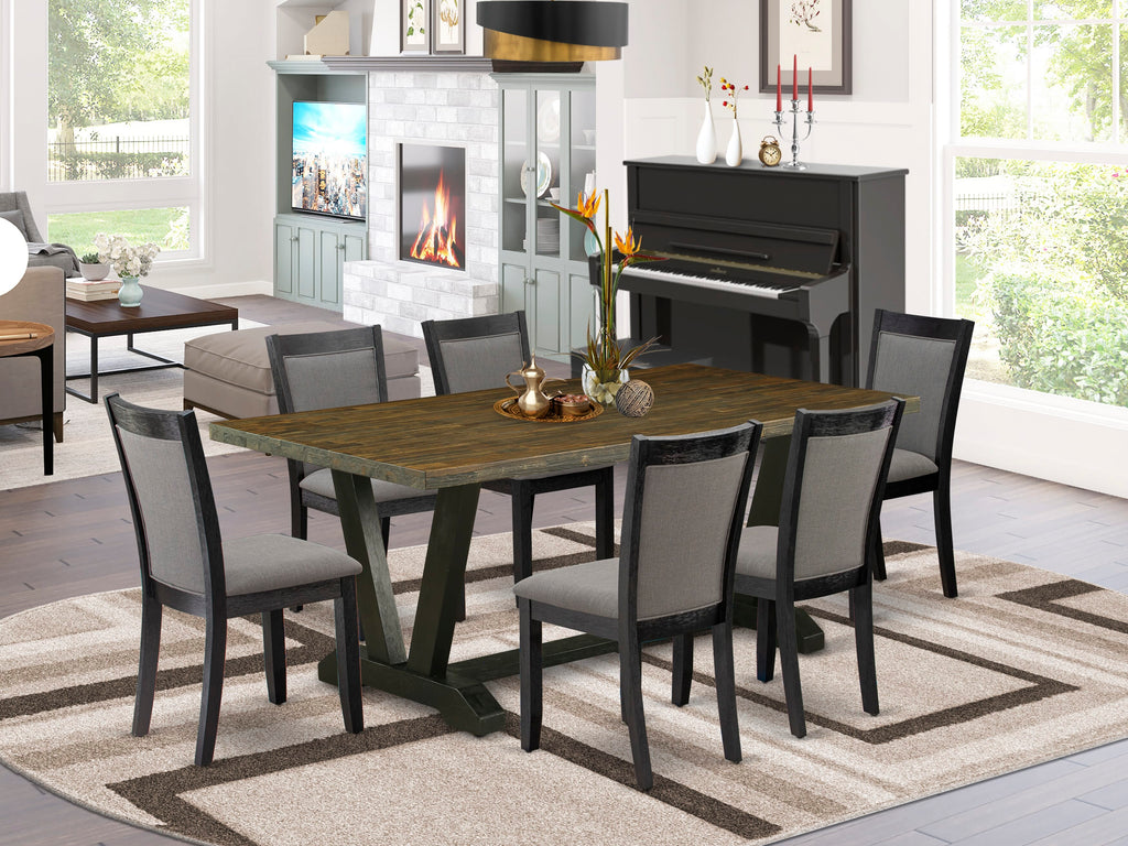 V677MQFQ4-L Exquisite 7-Piece Dining Suite with Rectangular Table & Linen Upholstered Chairs