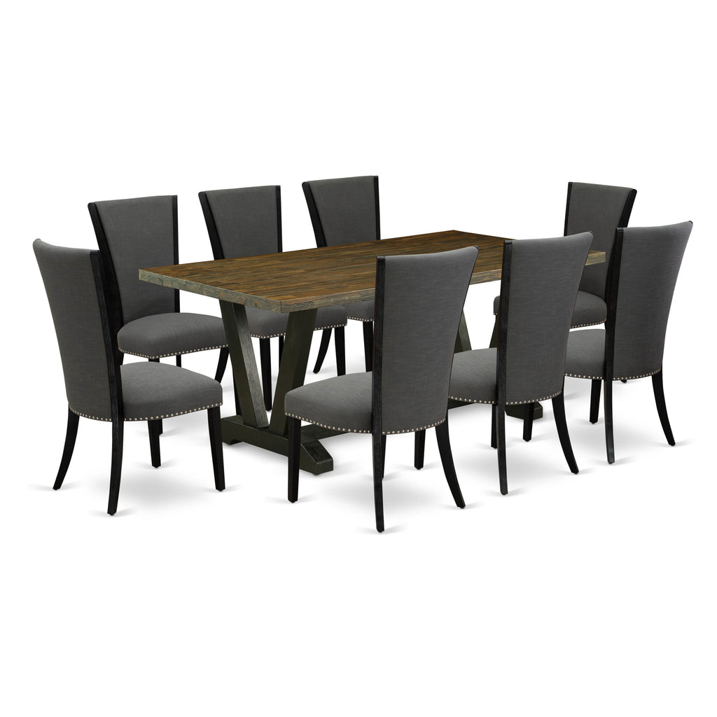Dining Set with Rectangular Table V677VUHKL-A and 8 Chairs in Black & Jacobean