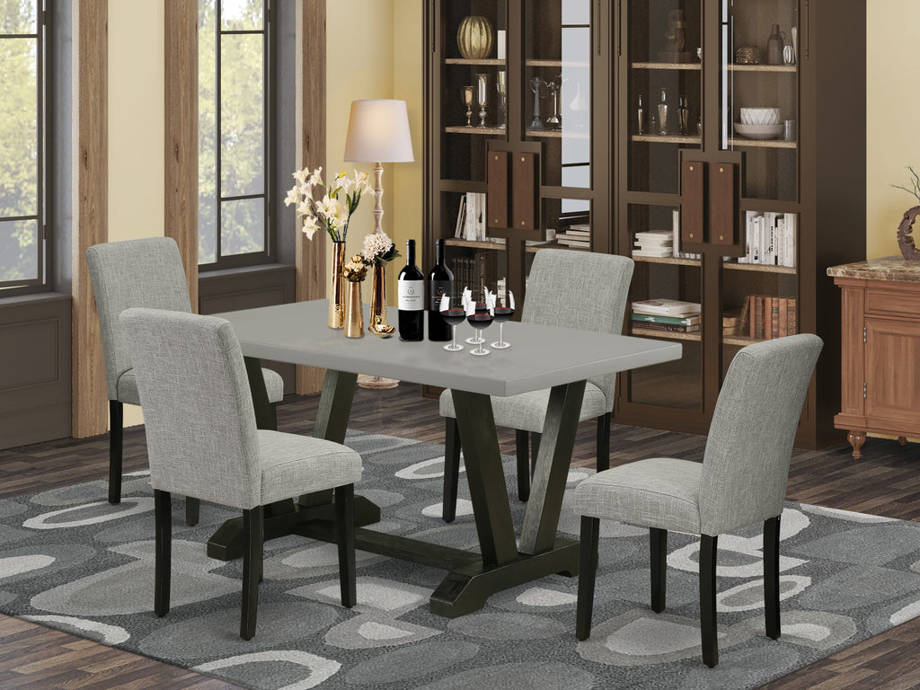 Versatile V696ABWMN-Q 5-Piece Dining Set with V-Leg Rectangular Table and 4 Neutral Parson Chairs, 36x60 Inches