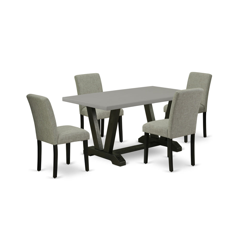 Versatile V696ABWMN-Q 5-Piece Dining Set with V-Leg Rectangular Table and 4 Neutral Parson Chairs, 36x60 Inches