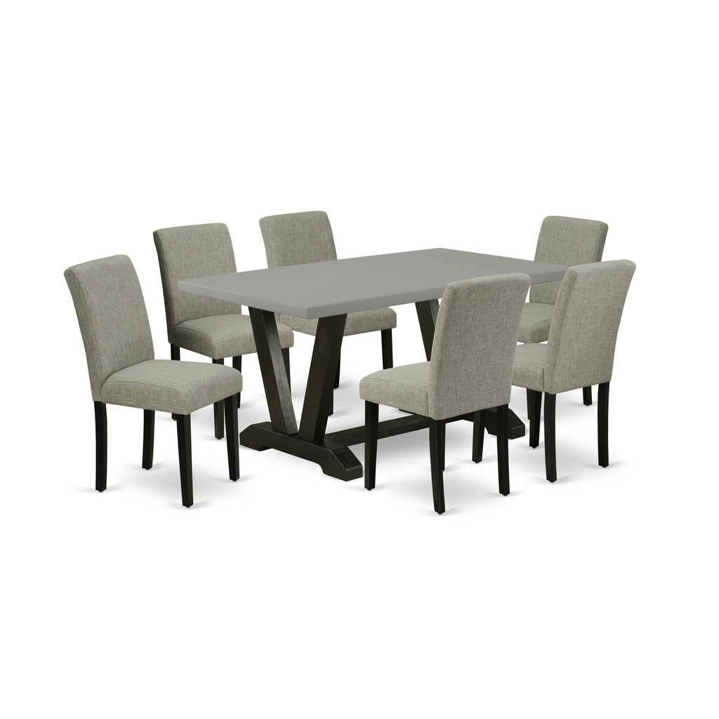 Transform Your Dining Space with V696ALF5O-B Ensemble Stylish Rectangle V-Leg Table & 6 Chic Shitake Fabric Chairs