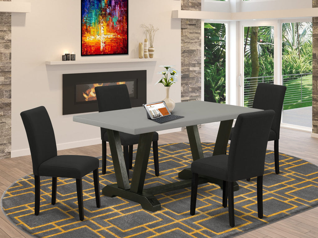 V696ATN7N-S Modern 5 Pc Dining Ensemble for 4 with Rectangular Table & V-Legs, Black Seats, 36x60, Multi-Color