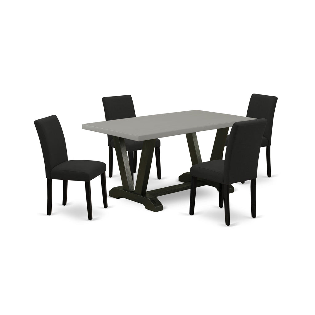 V696ATN7N-S Modern 5 Pc Dining Ensemble for 4 with Rectangular Table & V-Legs, Black Seats, 36x60, Multi-Color