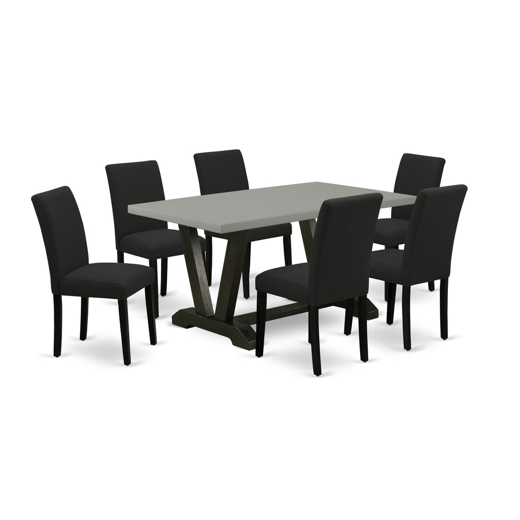 V696A7NC7-R - 7-Piece Dining Set with V-Support Table and 6 Linen Chairs, Versatile Colors, 36x60