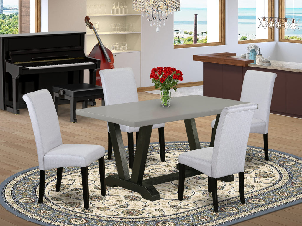 5-Piece Dining Set V696B2QEO-Q with V-Leg Table and Grey Linen Parsons Chairs, 36x60 in, Multi-Color