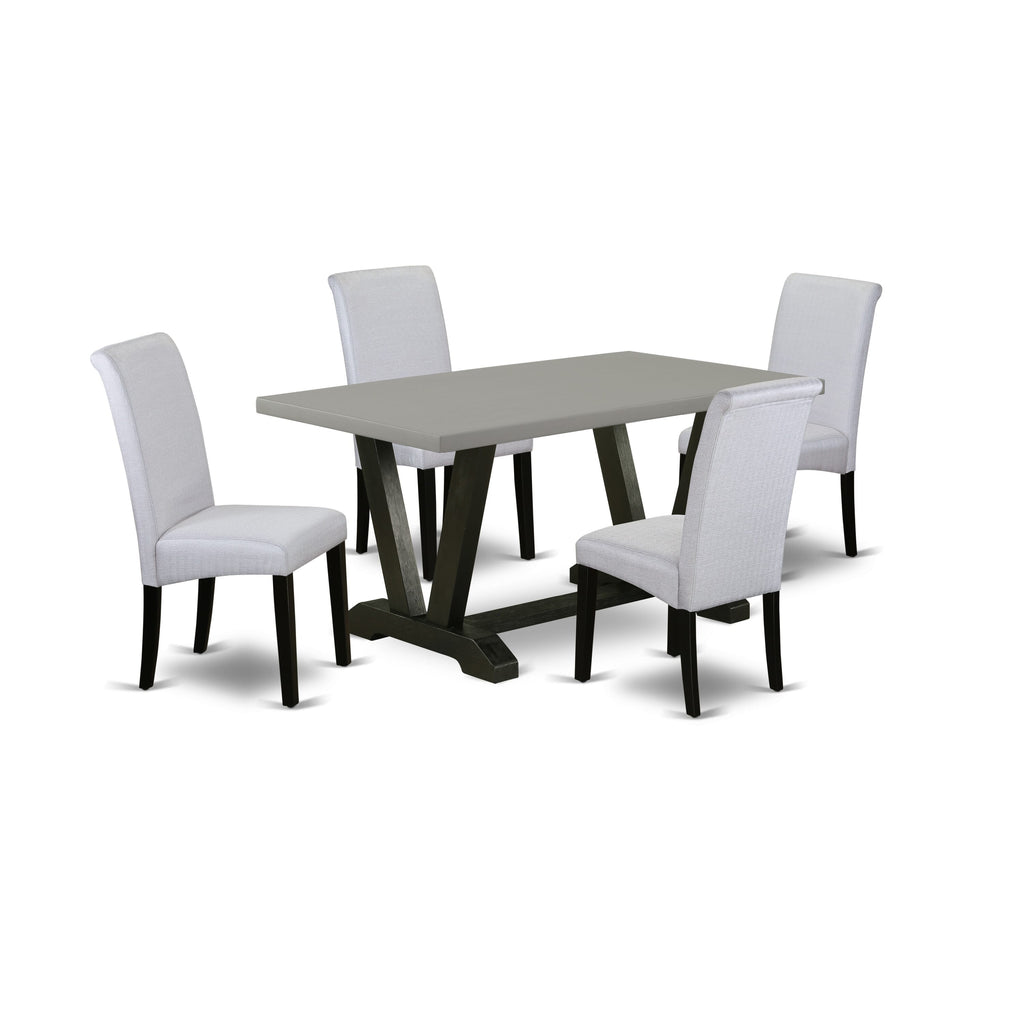 5-Piece Dining Set V696B2QEO-Q with V-Leg Table and Grey Linen Parsons Chairs, 36x60 in, Multi-Color