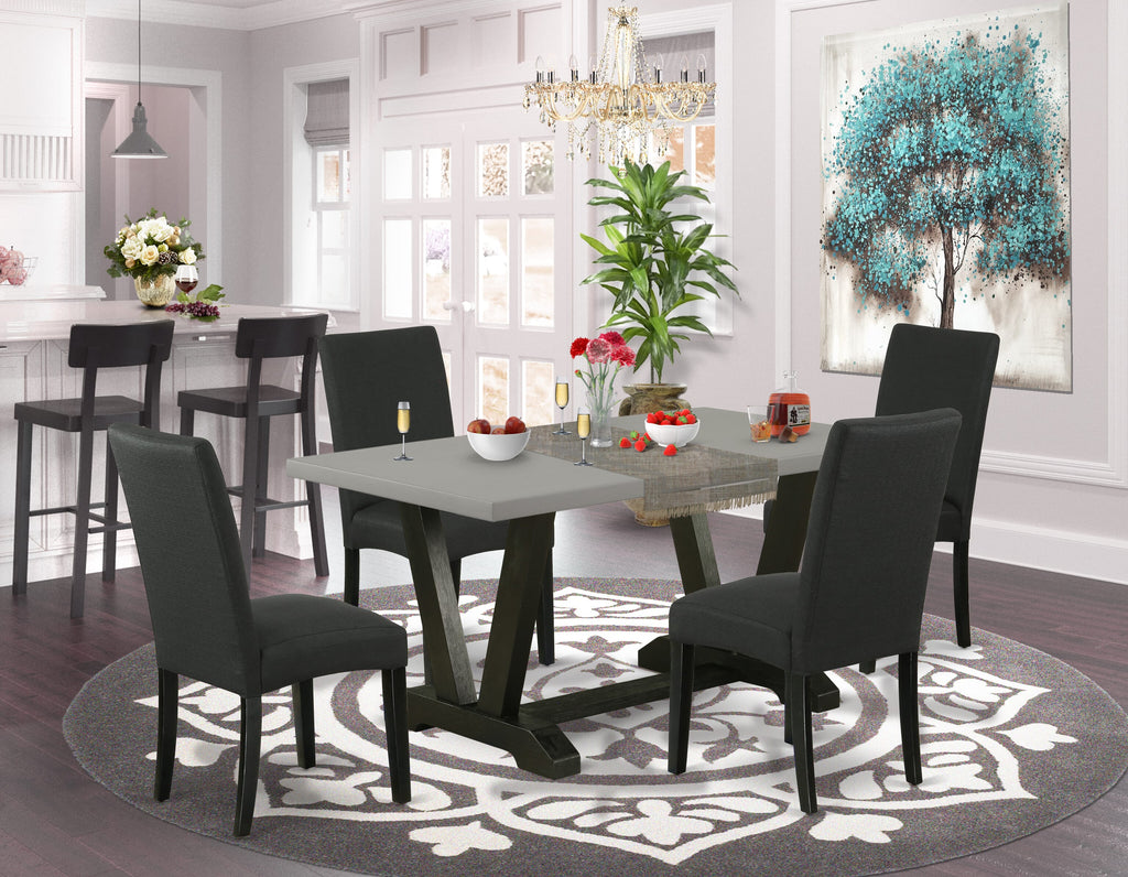V696DK2P7-4 5-Piece Dining Ensemble with Sleek V-Leg Table and Finest Linen Upholstered Chairs