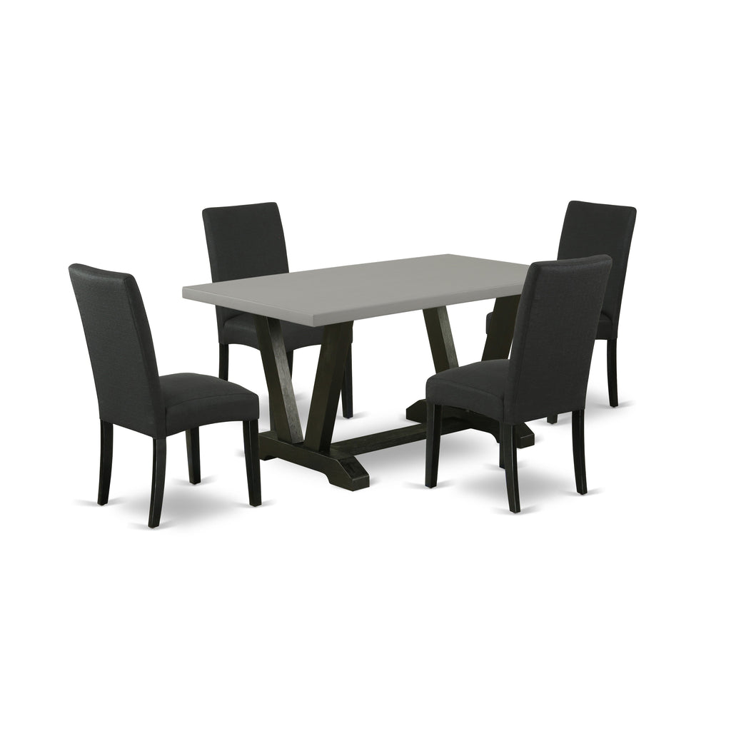 V696DK2P7-4 5-Piece Dining Ensemble with Sleek V-Leg Table and Finest Linen Upholstered Chairs