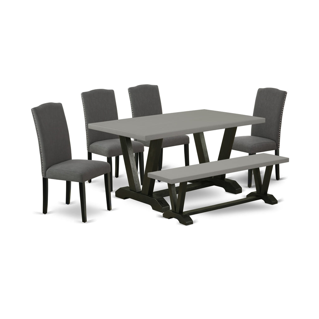 V696EZJ6T-H 6 Piece Dining Set with V-Leg Table, Gotham-Parsons Chairs & Bench, 36x60 Multi-Tone