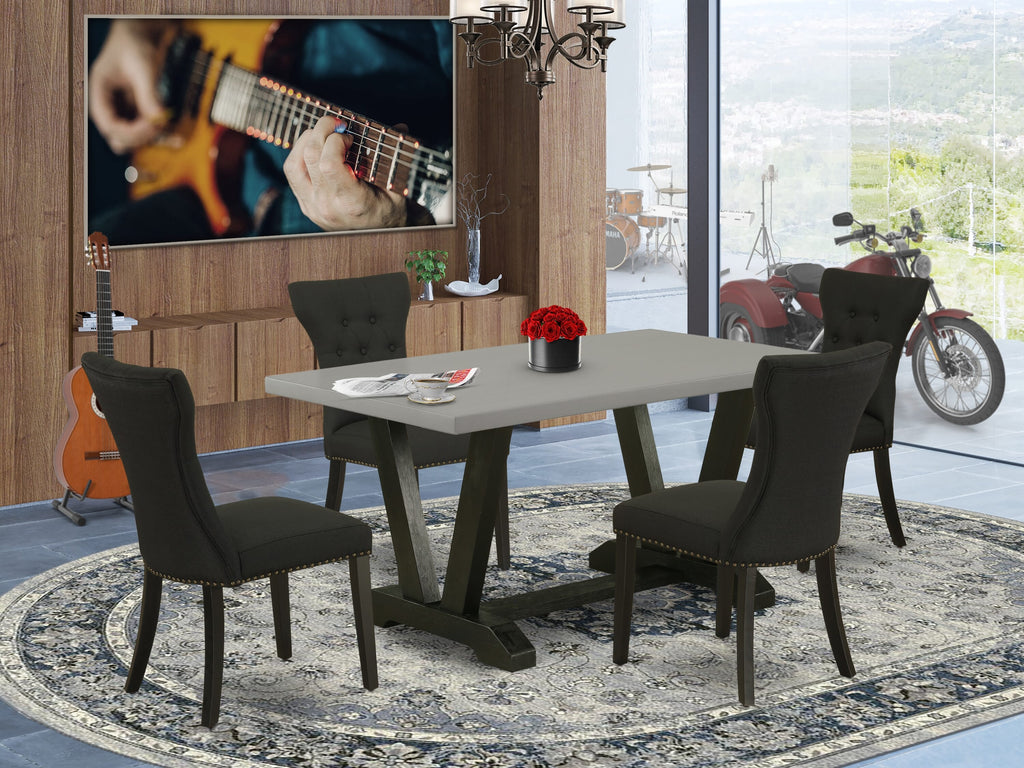 V696GPBUH-T 5-Piece Dining Ensemble Rectangular Table with V Design & 4 Upholstered Chairs